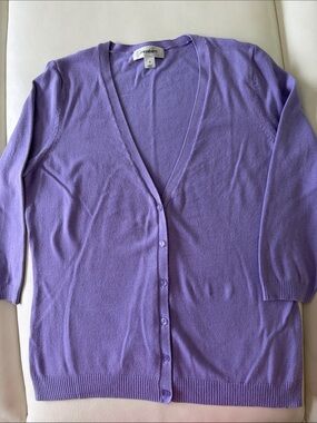 dressbarn Lavender Button-Front V-Neck Cardigan